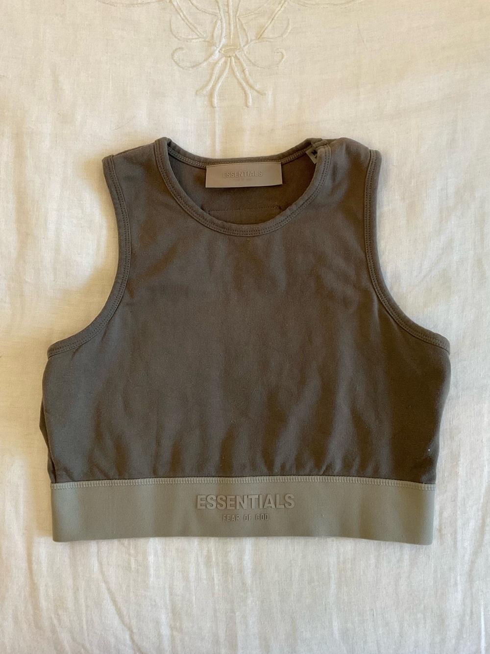 Essentials Olive Cropped Racer Tank with Logo Band